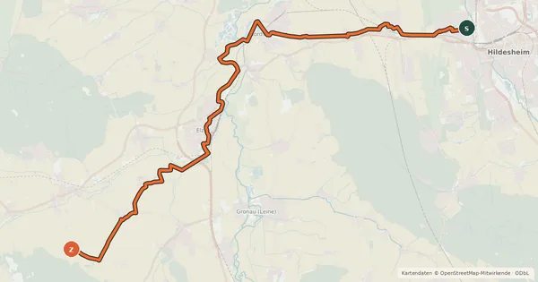 Kartenübersicht der Radroute Radweg Hameln-Hildesheim