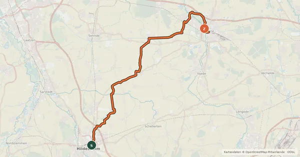 Kartenübersicht der Radroute Radweg Hildesheim-Peine