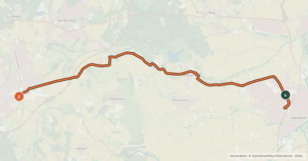 Kartenübersicht der Radroute Radweg Horn-Vahlhausen-Billerbeck-Steinheim
