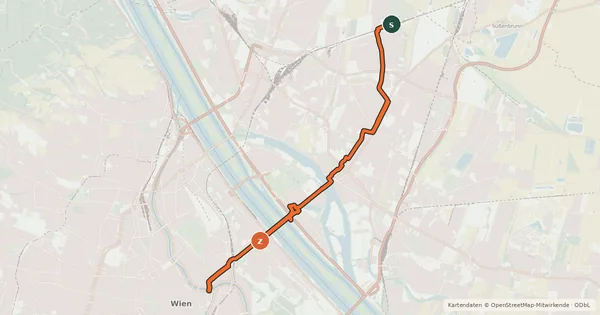 Kartenübersicht der Radroute Radweg Kagran
