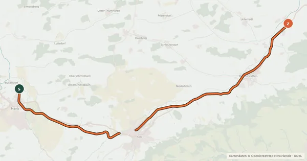Kartenübersicht der Radroute Radweg Krumpe