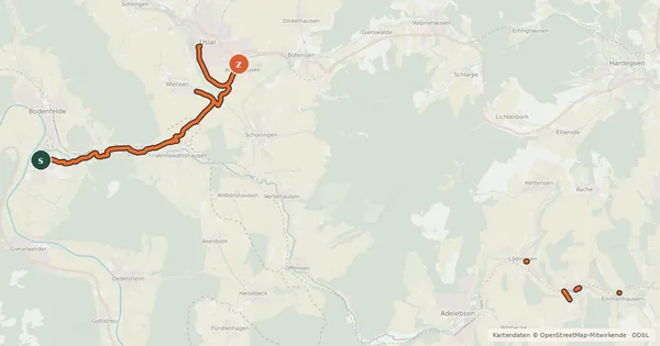 Kartenübersicht der Radroute Radweg Lippoldsberg-Uslar