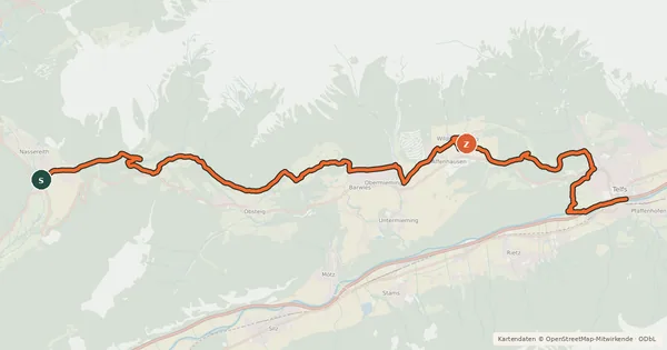 Kartenübersicht der Radroute Radweg Mieming