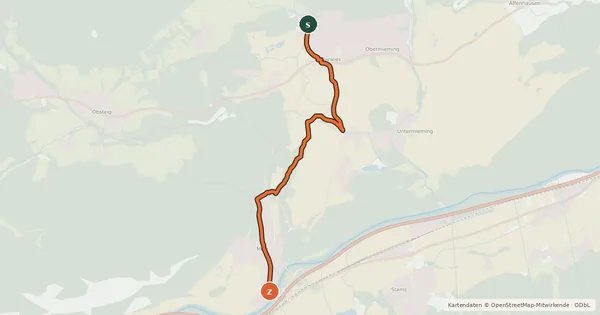 Kartenübersicht der Radroute Radweg Mötz