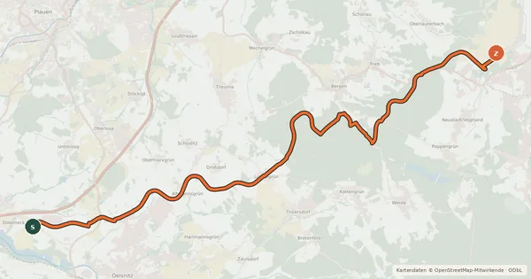 Kartenübersicht der Radroute Radweg Oelsnitz - Falkenstein