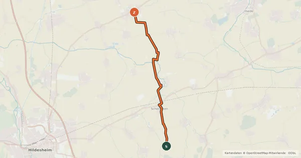 Kartenübersicht der Radroute Radweg Ottbergen-Hohenhameln