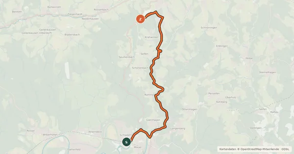 Kartenübersicht der Radroute Radweg Panarbora