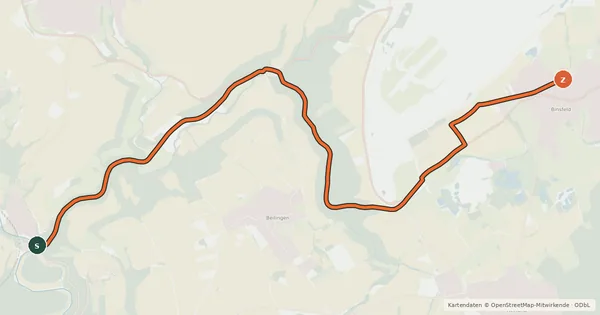 Kartenübersicht der Radroute Radweg Philippsheim - Binsfeld