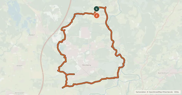 Kartenübersicht der Radroute Radweg R1 Rund um Penzberg