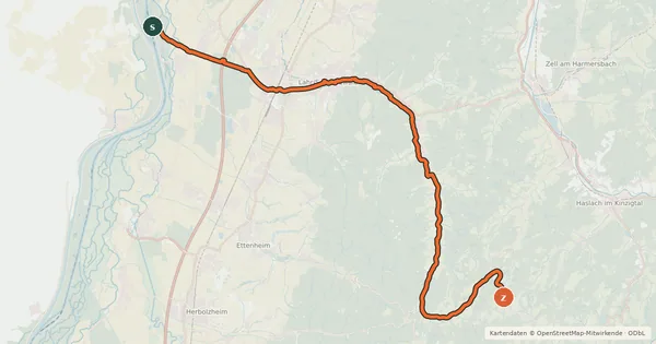 Kartenübersicht der Radroute Radweg Rhein-Schuttertal
