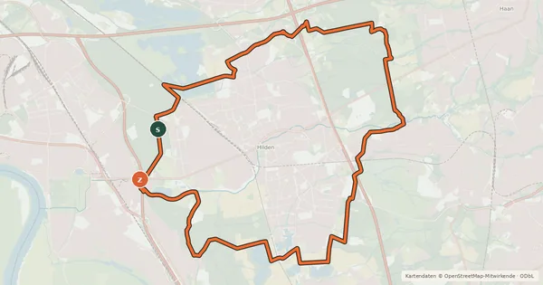 Kartenübersicht der Radroute Radweg Rund um Hilden