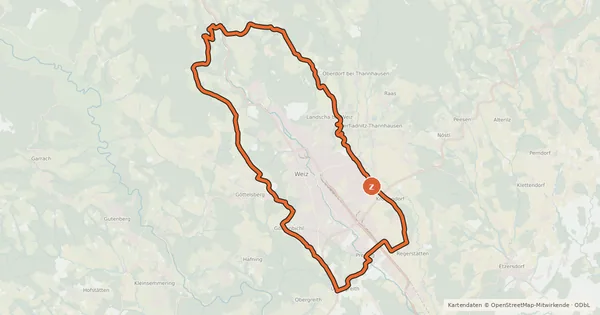 Kartenübersicht der Radroute Radweg rund um Weiz