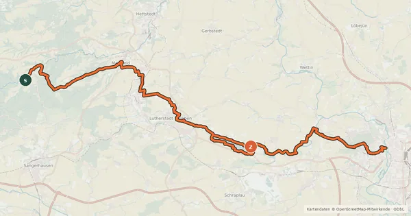 Kartenübersicht der Radroute Radweg Saale-Harz