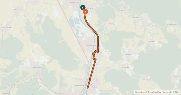 Kartenübersicht der Radroute Radweg Sulzbach Elsenfeld