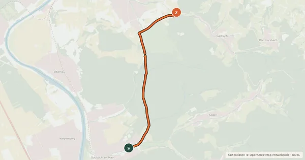 Kartenübersicht der Radroute Radweg Sulzbach - Schweinheim