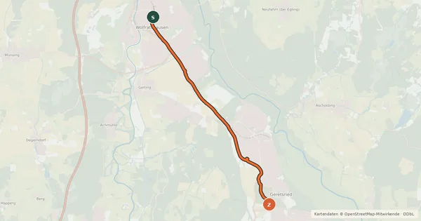 Kartenübersicht der Radroute Radweg Wolfratshausen Geretsried