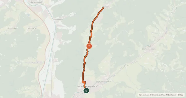 Kartenübersicht der Radroute Radweg Zell a.H. - Nordrach