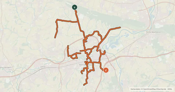 Kartenübersicht der Radroute Radwegenetz Bad Oeynhausen