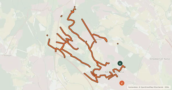Kartenübersicht der Radroute Radwegenetz Bad Soden
