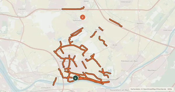 Kartenübersicht der Radroute Radwegenetz Hochheim