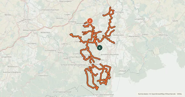 Kartenübersicht der Radroute Radwegenetz Landkreis Erzgebirgskreis
