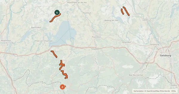 Kartenübersicht der Radroute Radwegnetz des Landkreises Traunstein