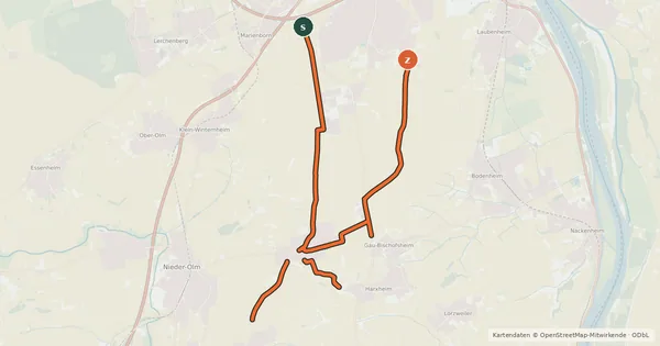 Kartenübersicht der Radroute Radwegnetz Mainz-Ebersheim