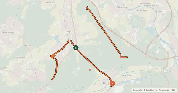 Kartenübersicht der Radroute Radwegnetz Rodgau-Babenhausen-Seligenstadt