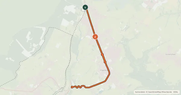 Kartenübersicht der Radroute Raeren (24) - Monschau (26)