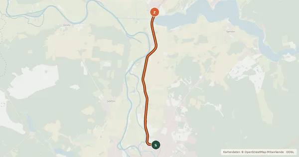 Kartenübersicht der Radroute Rathenow (56) - Hohennauen (80)