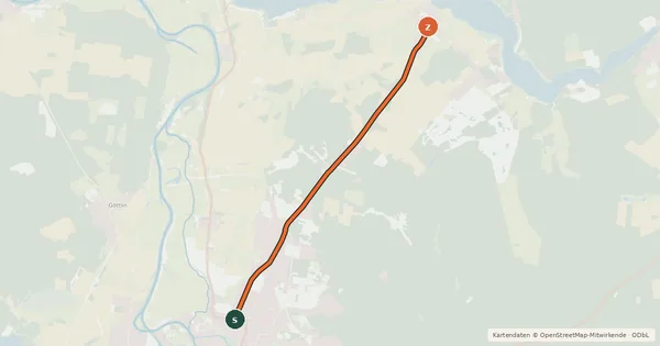 Kartenübersicht der Radroute Rathenow (56) - Semlin (86)