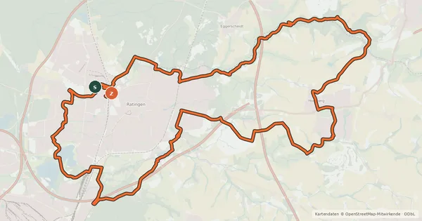 Kartenübersicht der Radroute Ratinger Radrundwanderweg