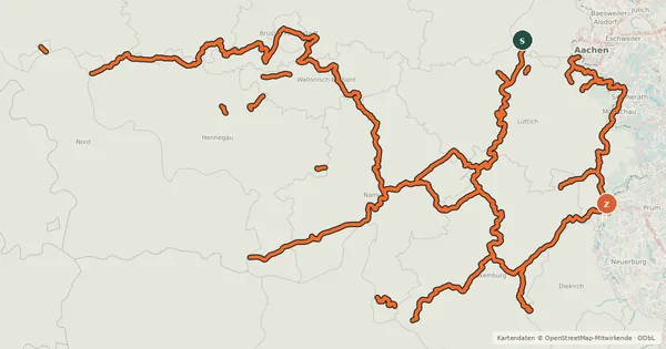 Kartenübersicht der Radroute RAVeL W7 Sur la route des Ardennes
