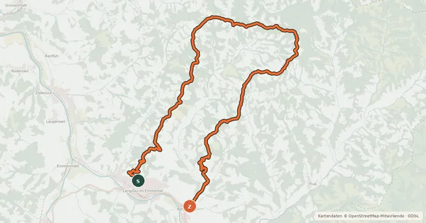 Kartenübersicht der Radroute rcn Langnau-Lüderen-Wolfis-Bärau