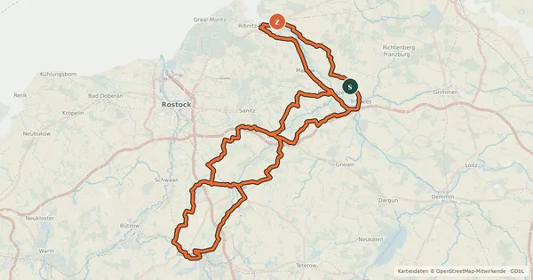 Kartenübersicht der Radroute Recknitztal-Rundweg