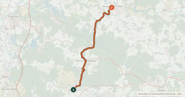 Kartenübersicht der Radroute Regen-Schwarzach-Radweg