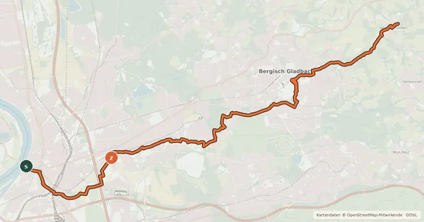 Kartenübersicht der Radroute RegioGrün Erlebnisroute Ost