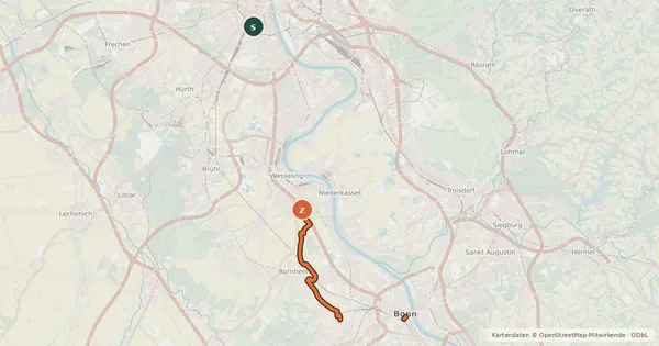 Kartenübersicht der Radroute RegioGrün Erlebnisroute Süd