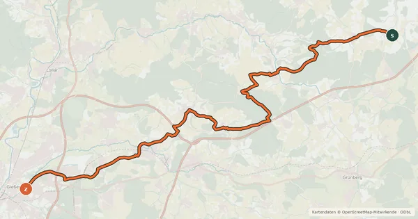 Kartenübersicht der Radroute Regionalweg 3 Gießen-Bersrod