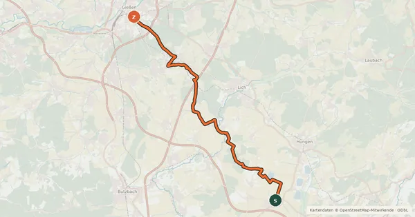 Kartenübersicht der Radroute Regionalweg 6 Gießen-Bellersheim
