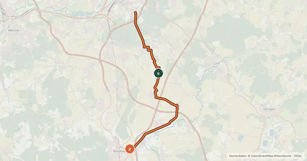 Kartenübersicht der Radroute Regionalweg 7 Gießen-Butzbach