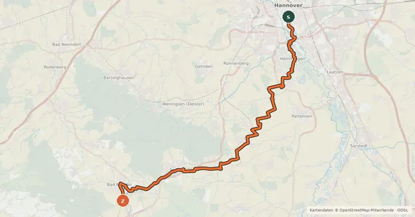 Kartenübersicht der Radroute Regionsroute 1