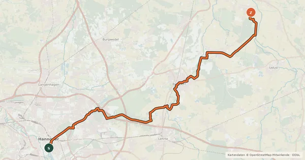 Kartenübersicht der Radroute Regionsroute 11