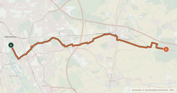Kartenübersicht der Radroute Regionsroute 12