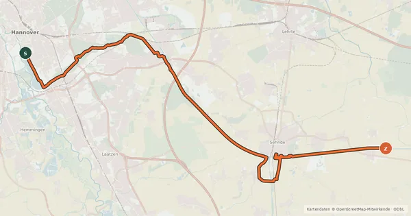 Kartenübersicht der Radroute Regionsroute 13
