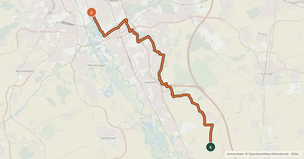 Kartenübersicht der Radroute Regionsroute 14