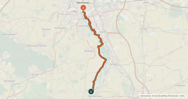 Kartenübersicht der Radroute Regionsroute 15