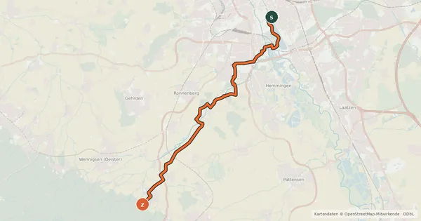 Kartenübersicht der Radroute Regionsroute 2