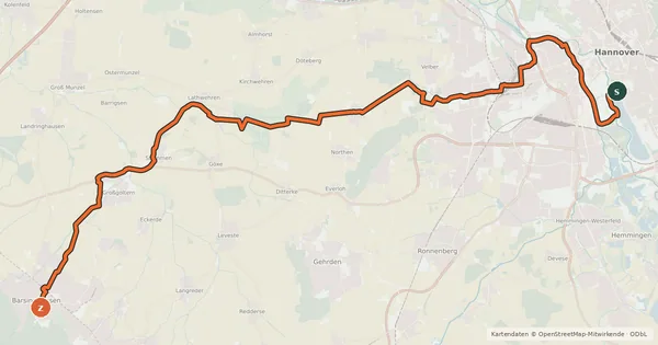Kartenübersicht der Radroute Regionsroute 4
