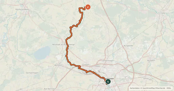 Kartenübersicht der Radroute Regionsroute 7
